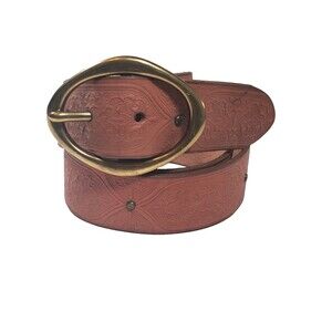 Candie’s Women’s Brown Leather Belt XL Embossed Brass Fits Waists 36 - 40" Y2K
